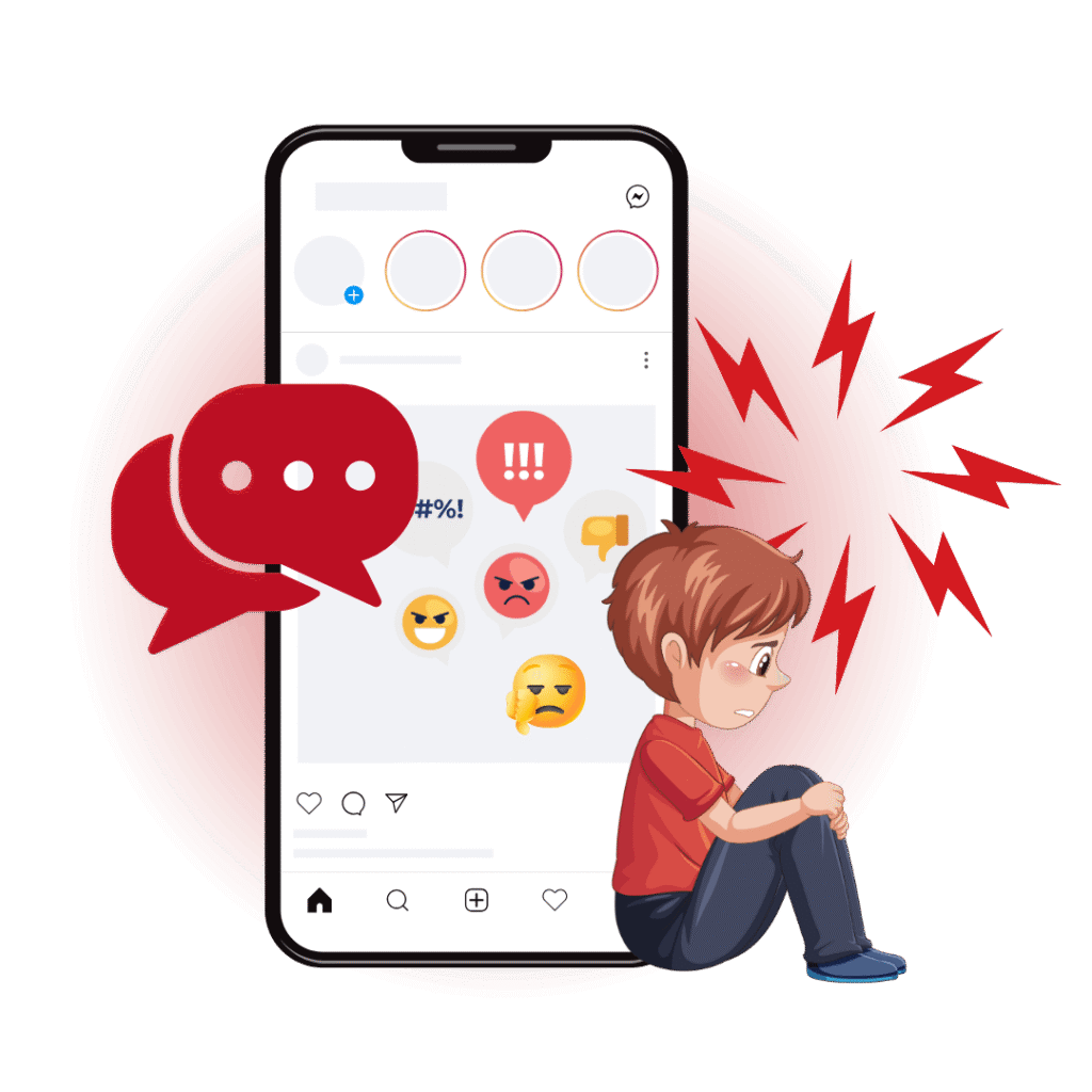 Junge sitzt verzweifelt vor dem Smartphone: Social Media Post erhält viele Dislikes. Wie negative Bewertungen Kinder zerstören – und was Eltern tun können.